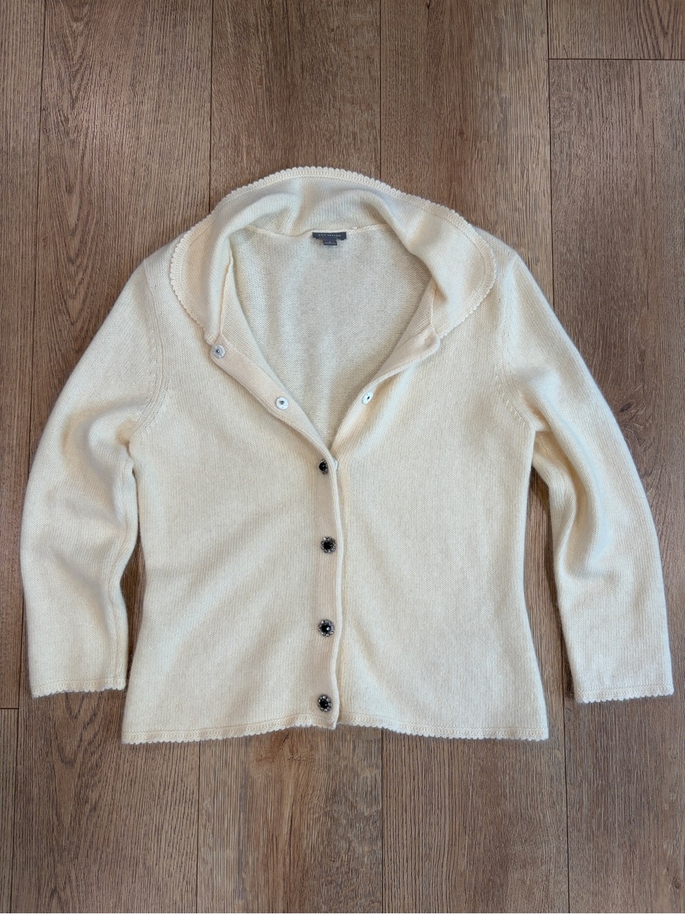 Ann Taylor Angora Blend Cream Cardigan Sweater Jeweled Button Soft Luxe